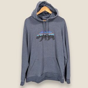 Patagonia Fitz Roy Bear Midweight Hoodie Sweatshirt Large Gray Cotton Stretch